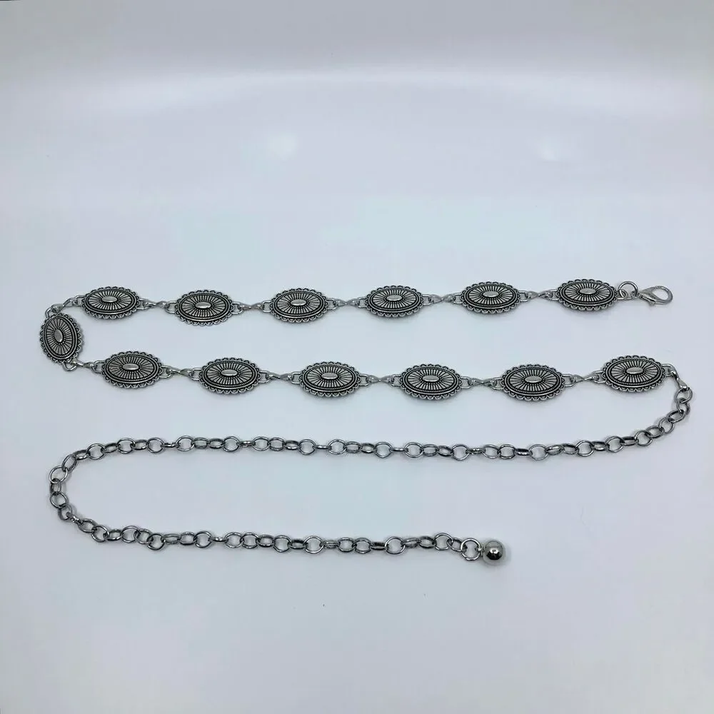 Vintage Y2K Westerncore Silver Chain Concho Belt, 45.5 Inches, X7GA1125